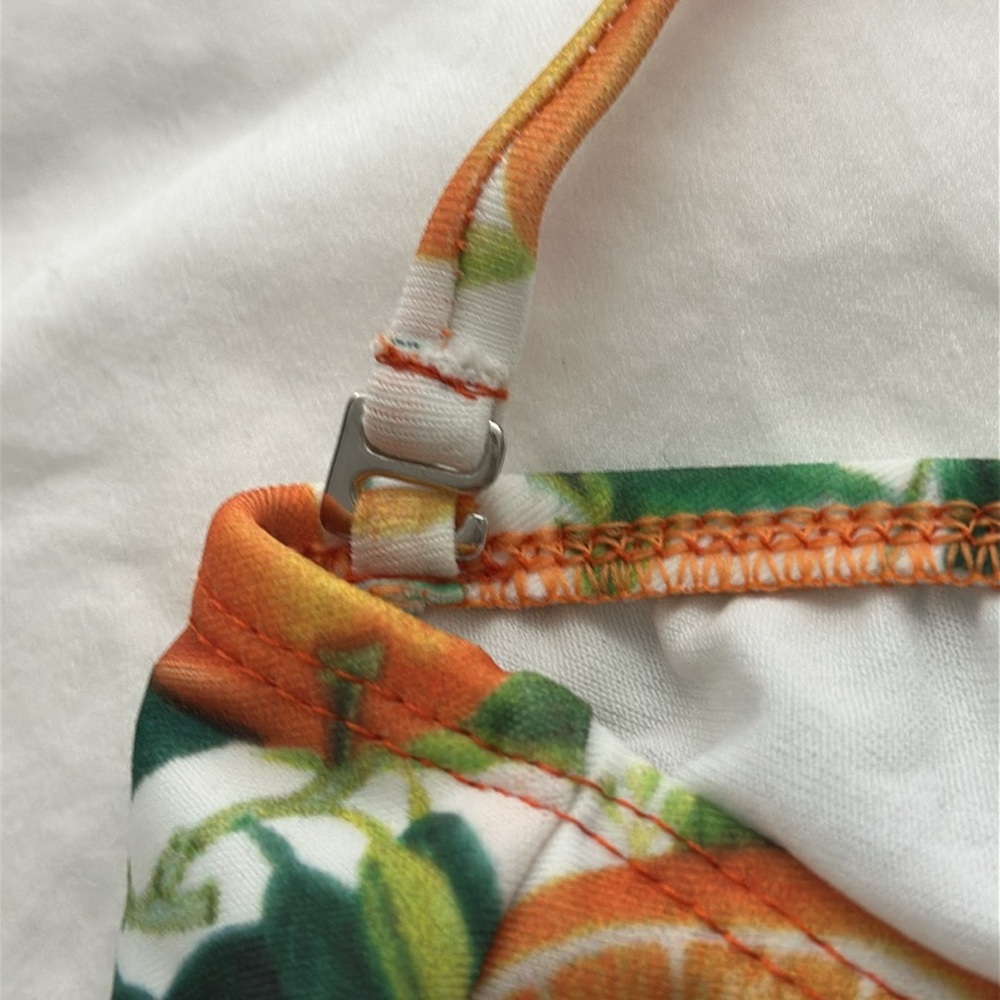 DANIELA CORTE White Citrus Print One Piece Swimsuit Silver accent Size Medium - Picture 12 of 14